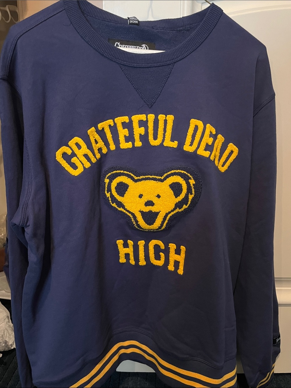 Schott NYC Navy Sweatshirt with Yellow Chenille Grateful Dead Graphic
